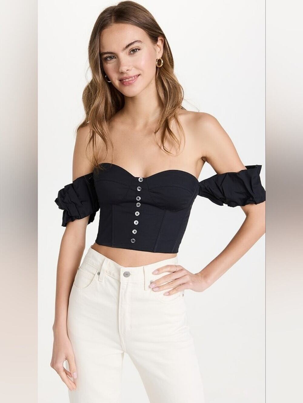 Staud Bouvier Croped Blouse Top